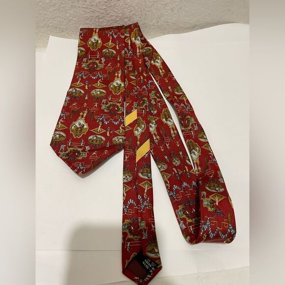 SALVATORE FERRAGAMO  Men’s Vintage Red Equestrian Horse  100% Silk Tie - Picture 1 of 8